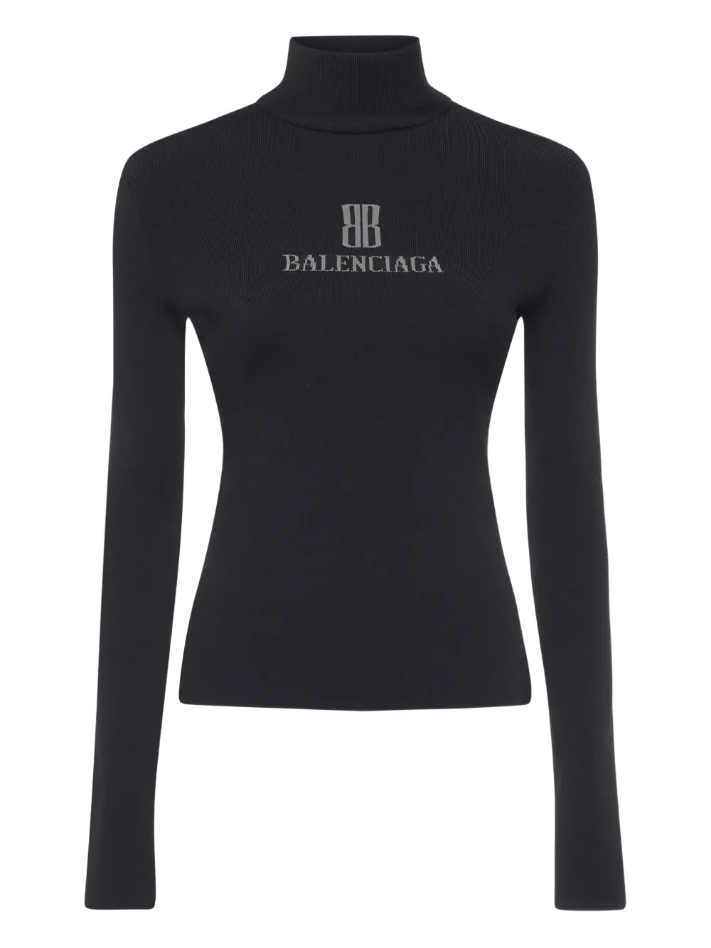 Balenciaga logo-detail ribbed turtleneck top Zwart