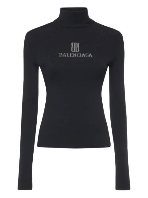 Balenciaga top de canalé con cuello de tortuga y detalle del logo