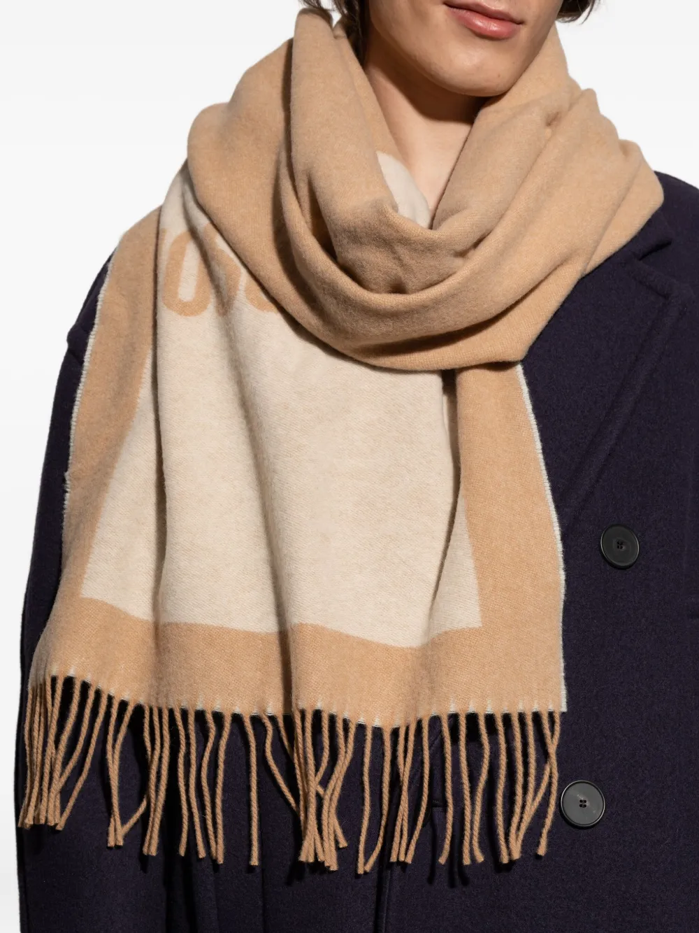 Moschino Sjaal met logodetail en franje Beige