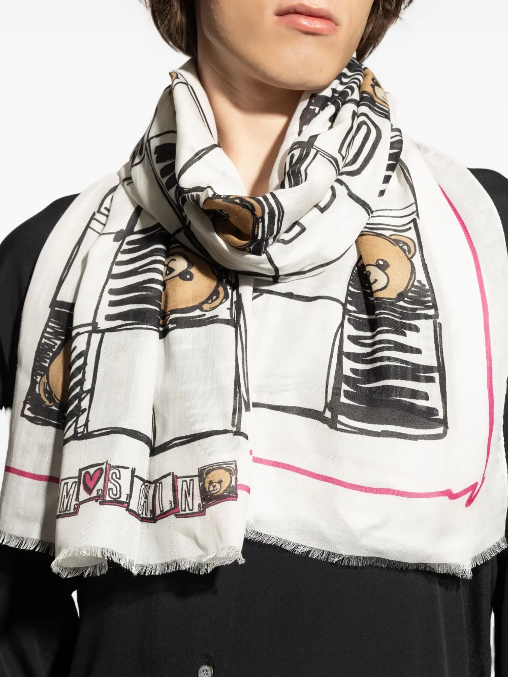 Moschino Geruite sjaal met teddybeerprint Wit