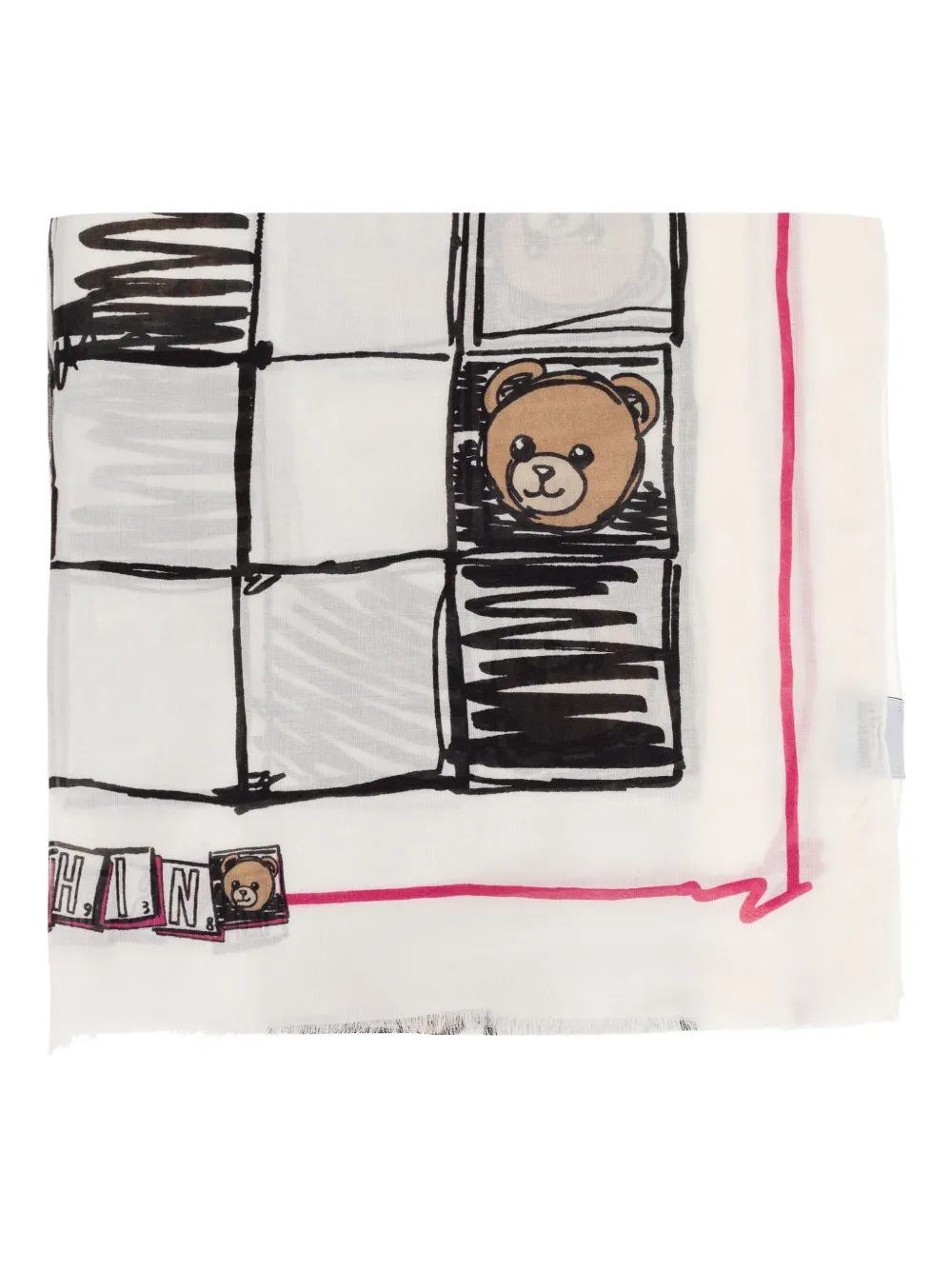 Moschino Geruite sjaal met teddybeerprint Wit