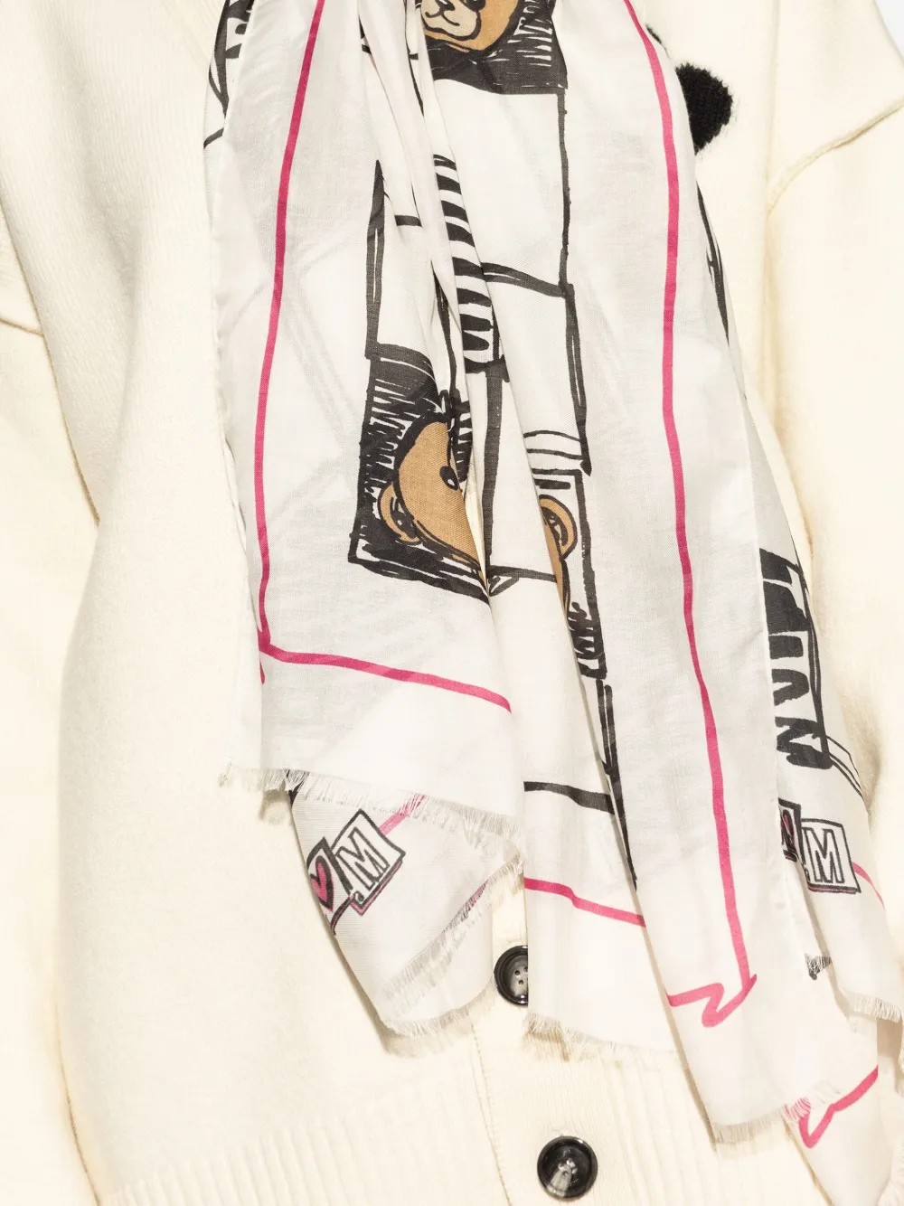 Moschino Geruite sjaal met teddybeerprint Wit