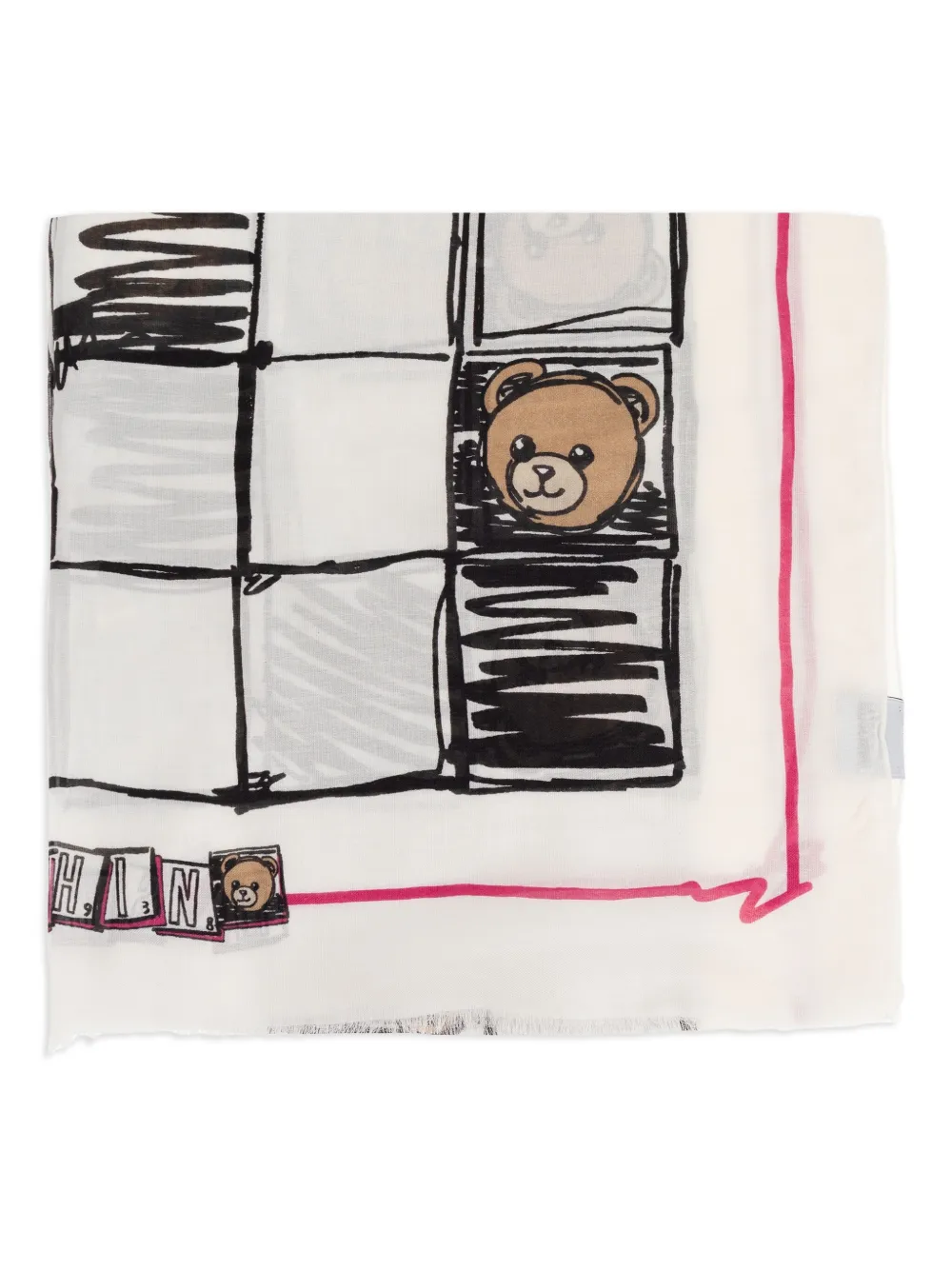 Teddy-print chessboard scarf