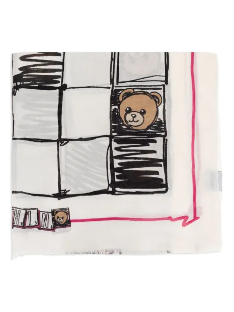 Moschino Teddy-print chessboard scarf