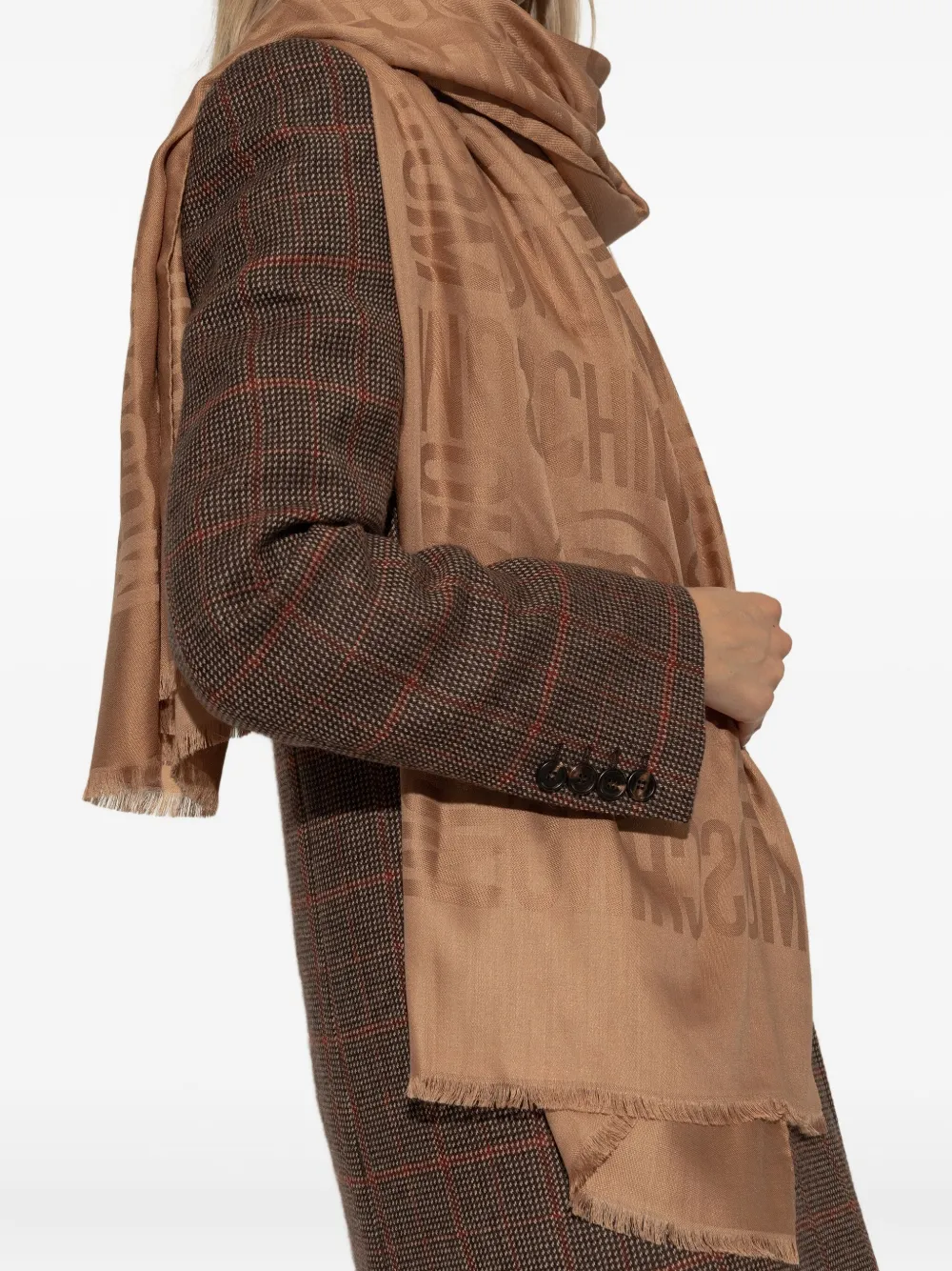 Moschino Sjaal met logo-reliëf en franje Bruin