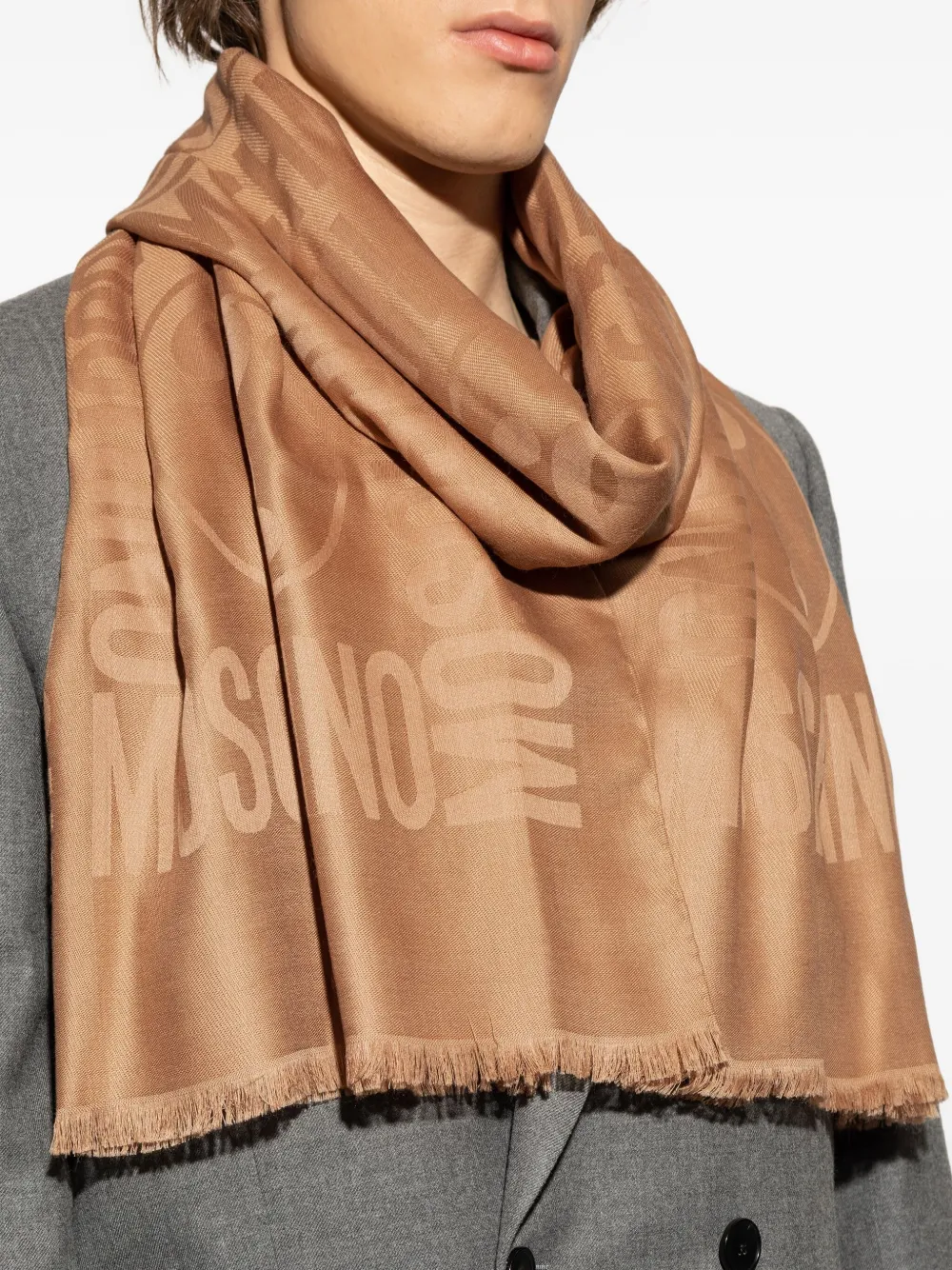Moschino Sjaal met logo-reliëf en franje Bruin