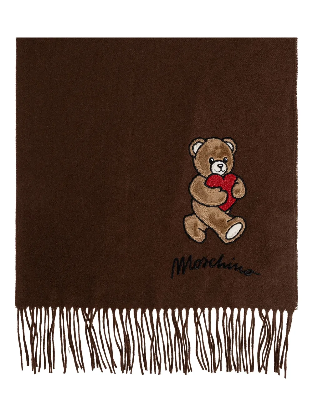 Moschino teddy heart-appliqué wool scarf Bruin