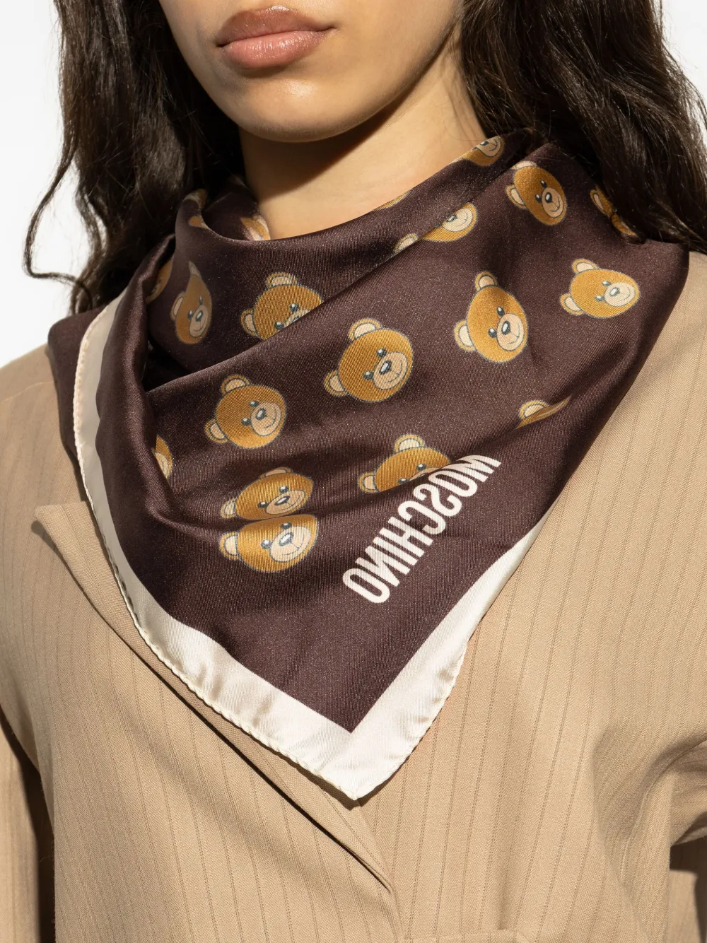 Moschino Zijden sjaal met teddybeerprint Bruin