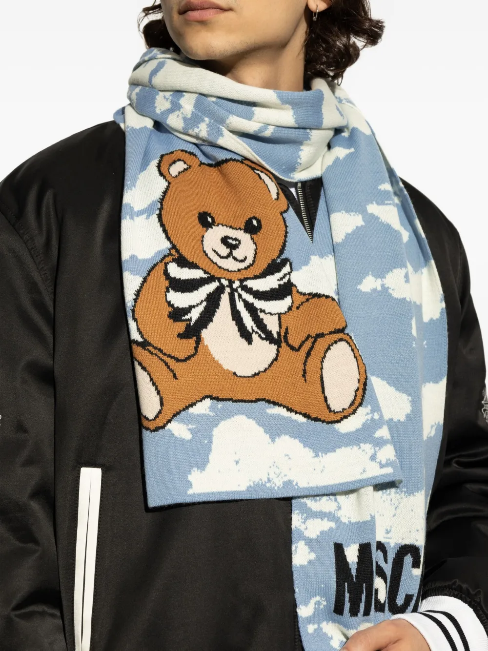 Moschino Sjaal met teddybeerprint en wolken-intarsia Blauw