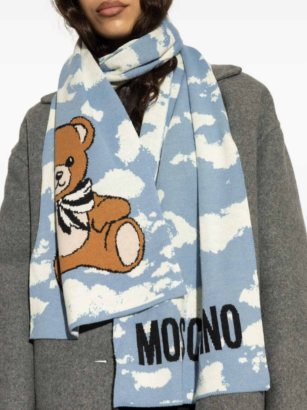 Moschino Sjaal met teddybeerprint en wolken-intarsia Blauw