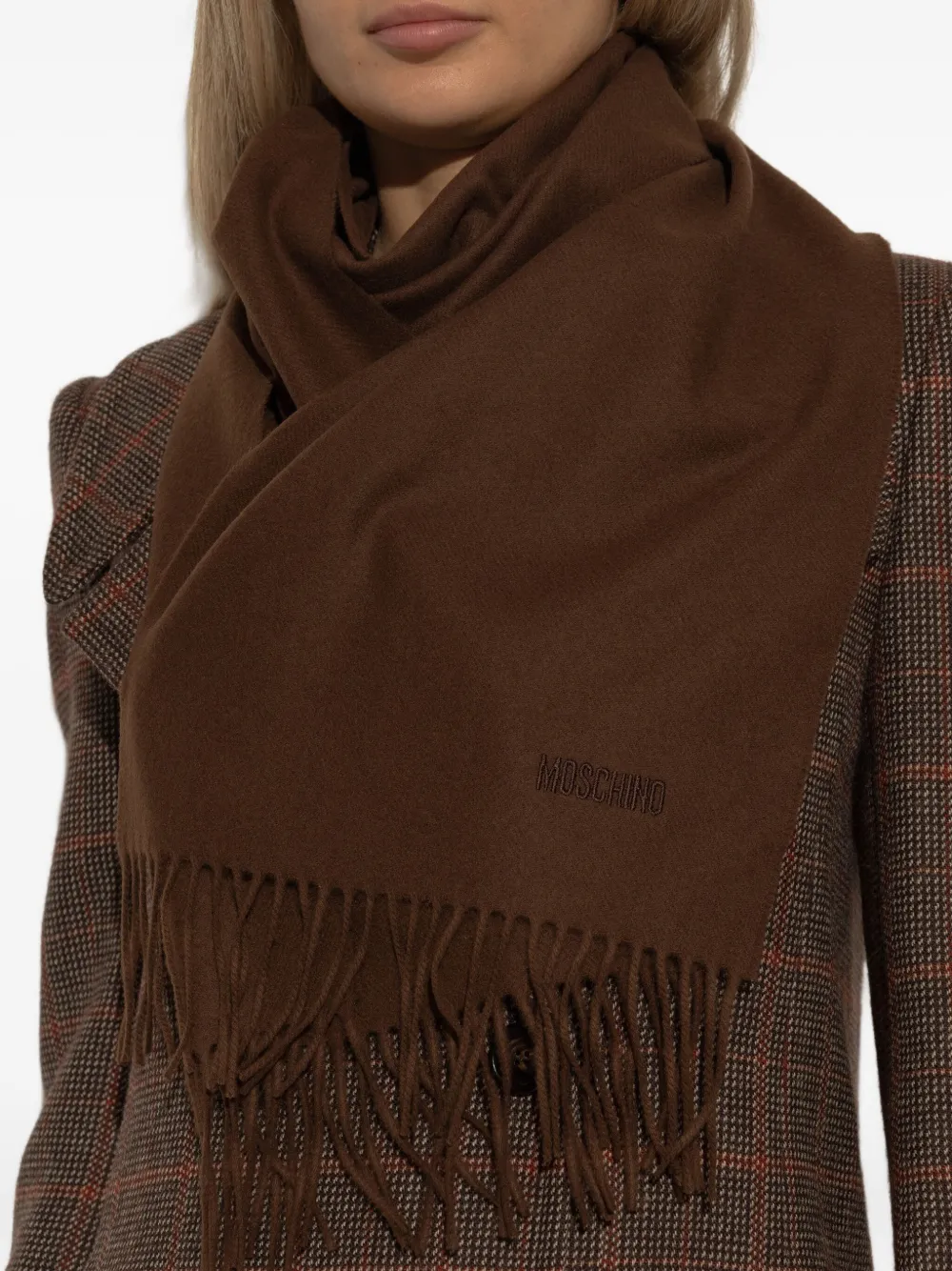 Moschino Sjaal met geborduurd franje Bruin