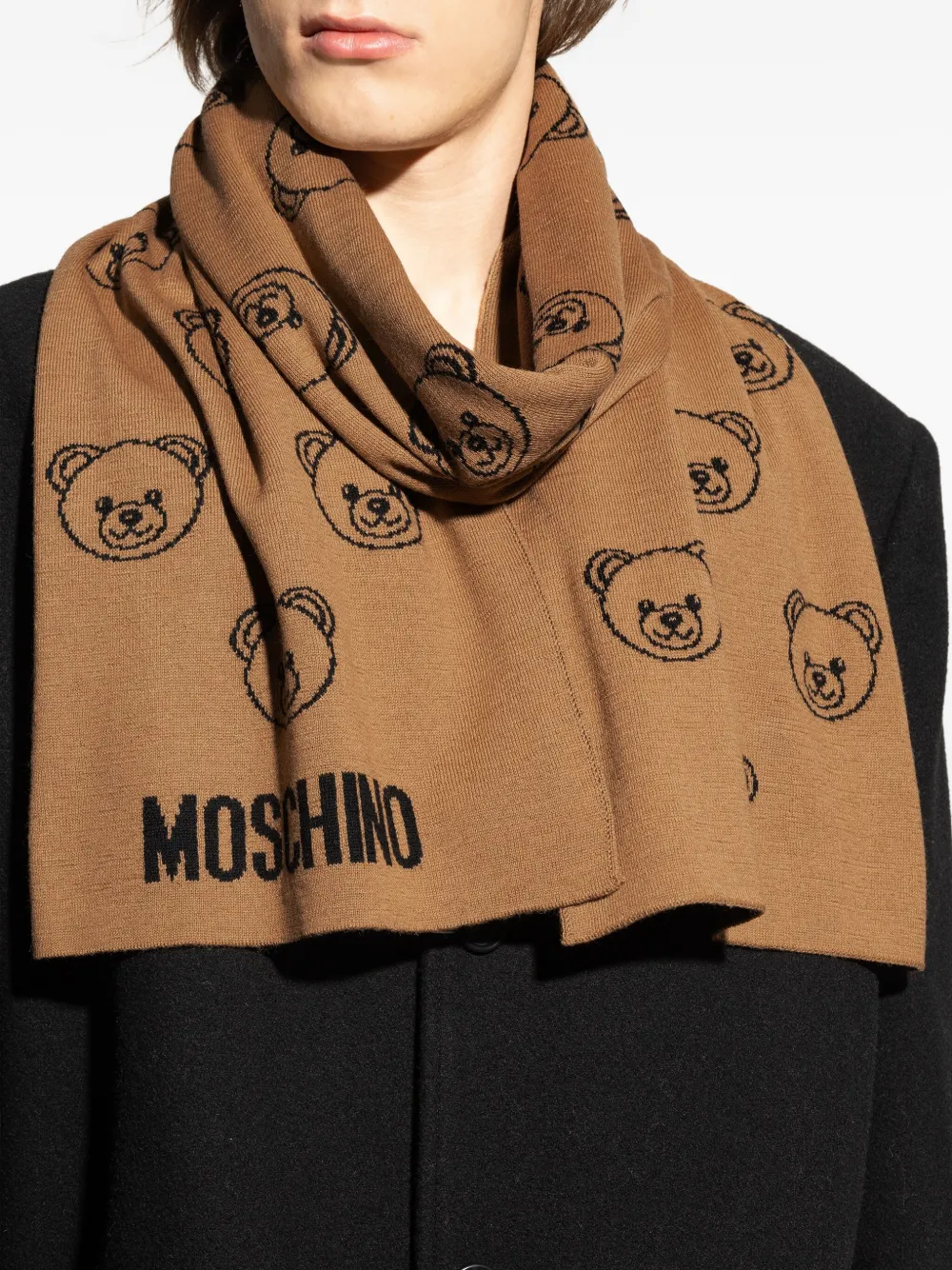 Moschino Sjaal met teddybeerprint en logo Bruin