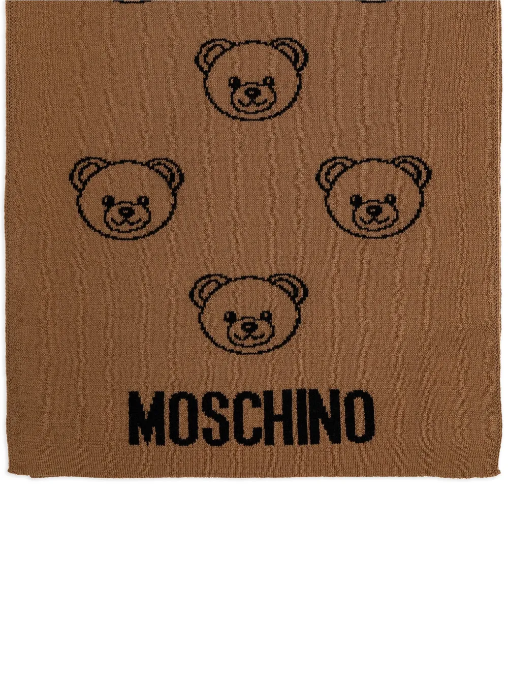 Moschino Teddy-print Logo Scarf In Brown