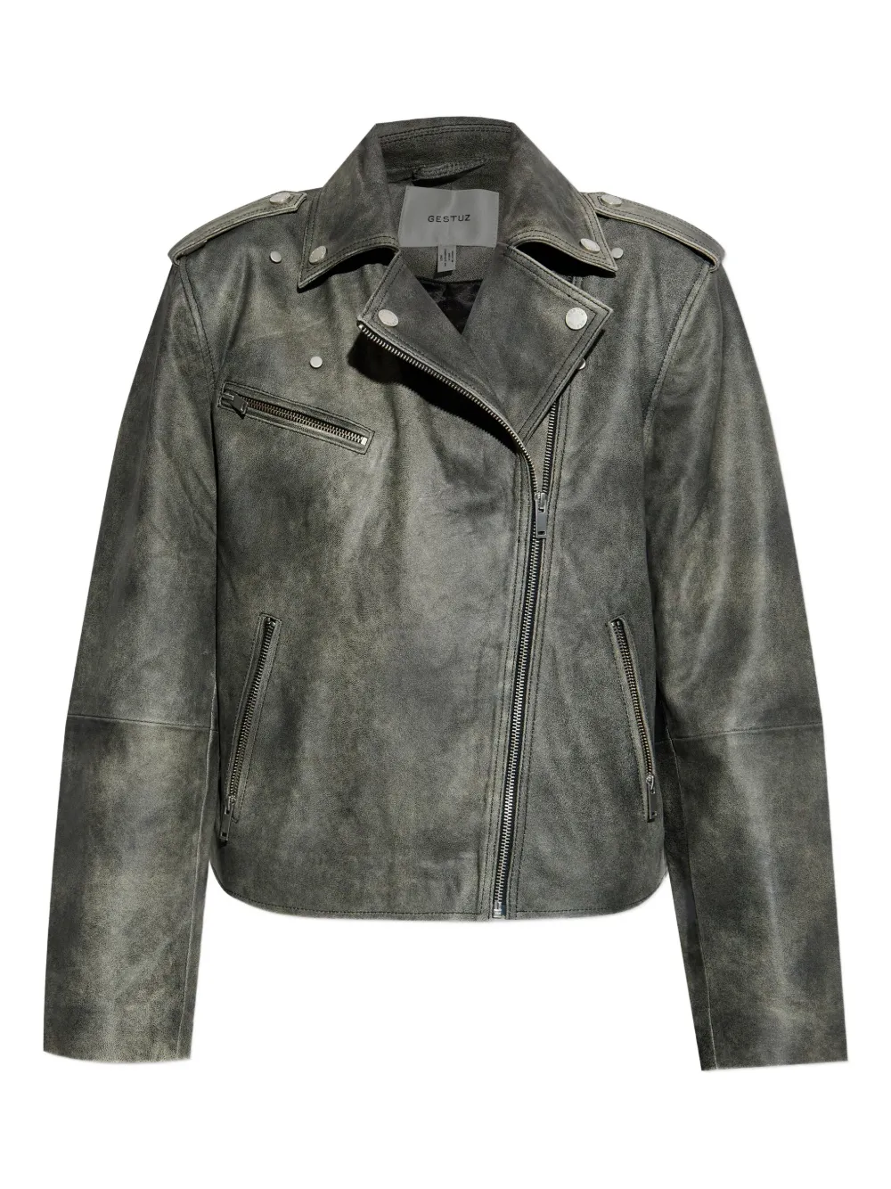 Gestuz asymmetrical zip-fastening leather jacket - グレー Gestuz asymmetrical zip-fastening leather jacket - グレー