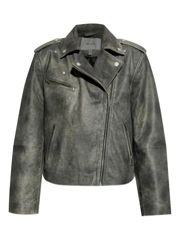 Gestuz Asymmetrical zip-fastening Leather Jacket Grey FARFETCH IN