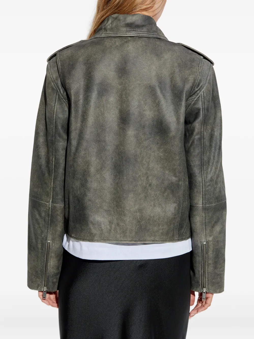 Gestuz Leren jack met asymmetrische ritssluiting Grijs
