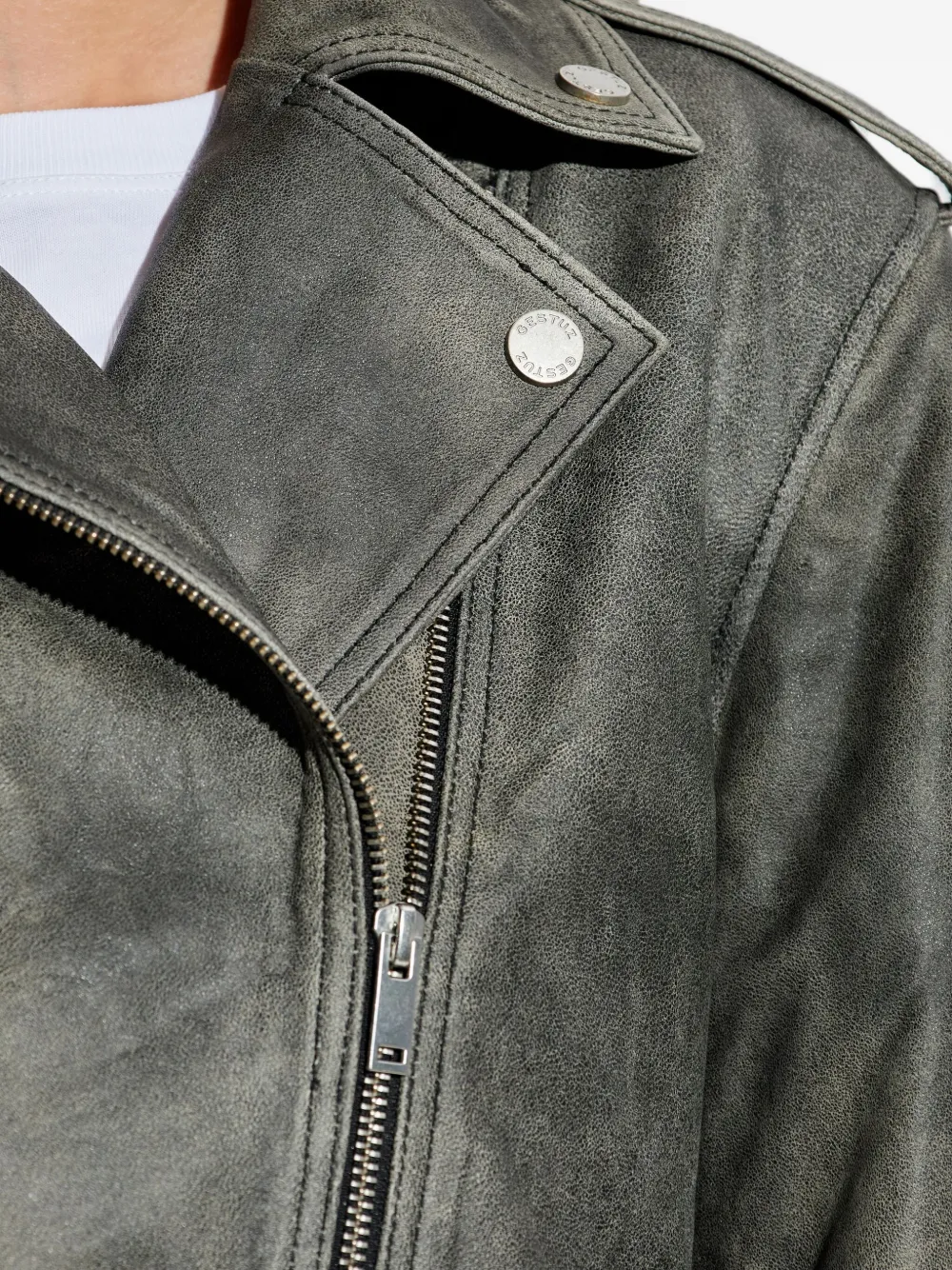 Gestuz Leren jack met asymmetrische ritssluiting Grijs