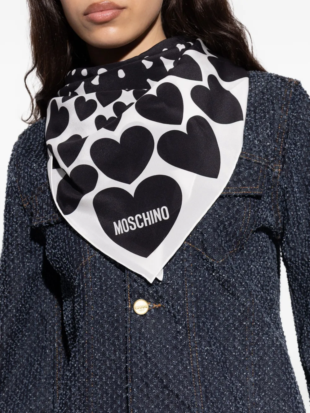 Moschino Zijden sjaal met hartprint Wit