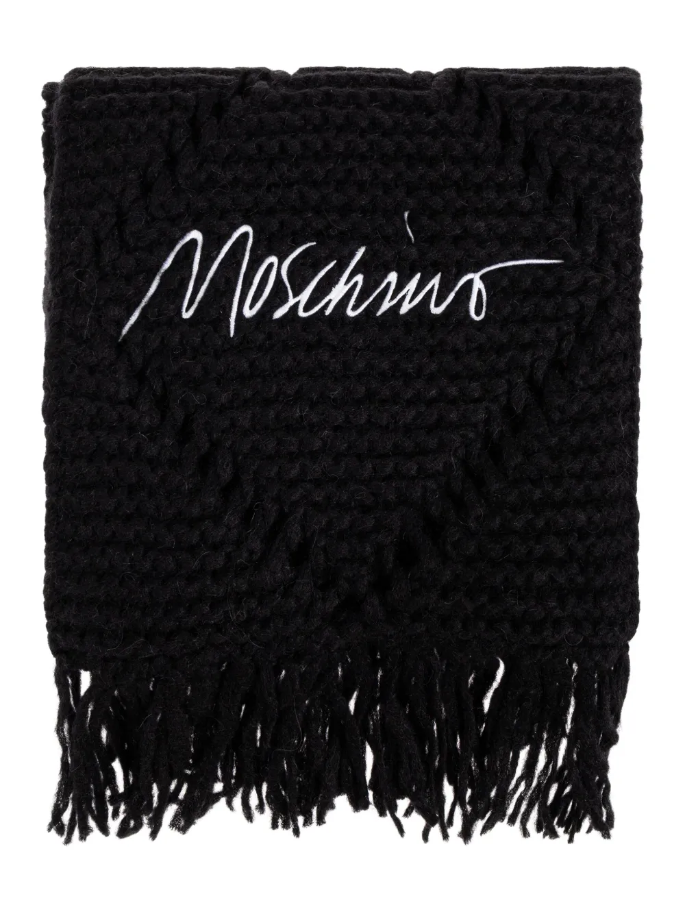 Moschino Cable-knit Fringed Scarf In Black