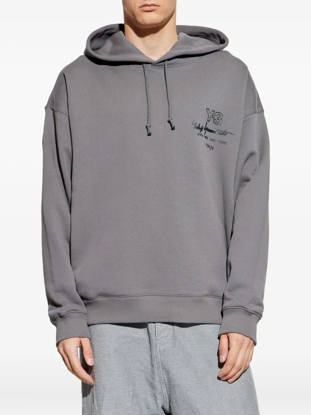 Y-3 logo-print hoodie Grijs