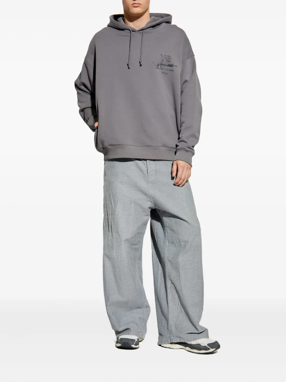 Y-3 logo-print hoodie Grijs