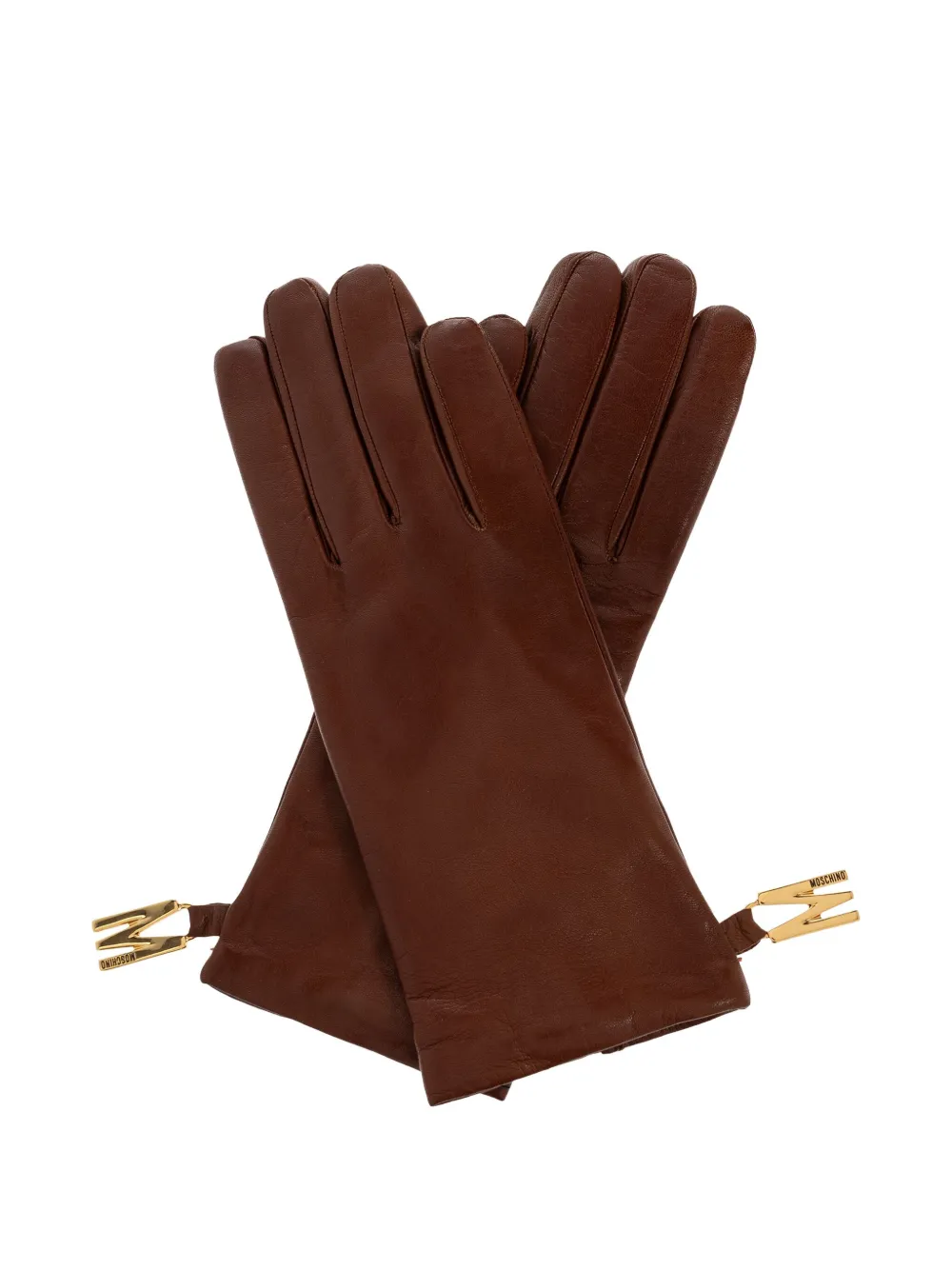 Moschino Logo-detail Leather Gloves In Brown
