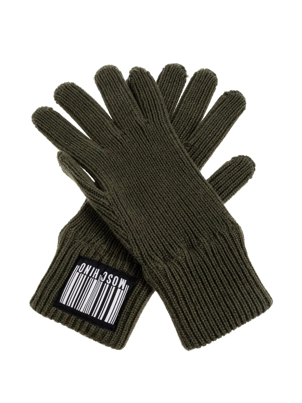 Moschino ribbed logo-patch gloves Groen