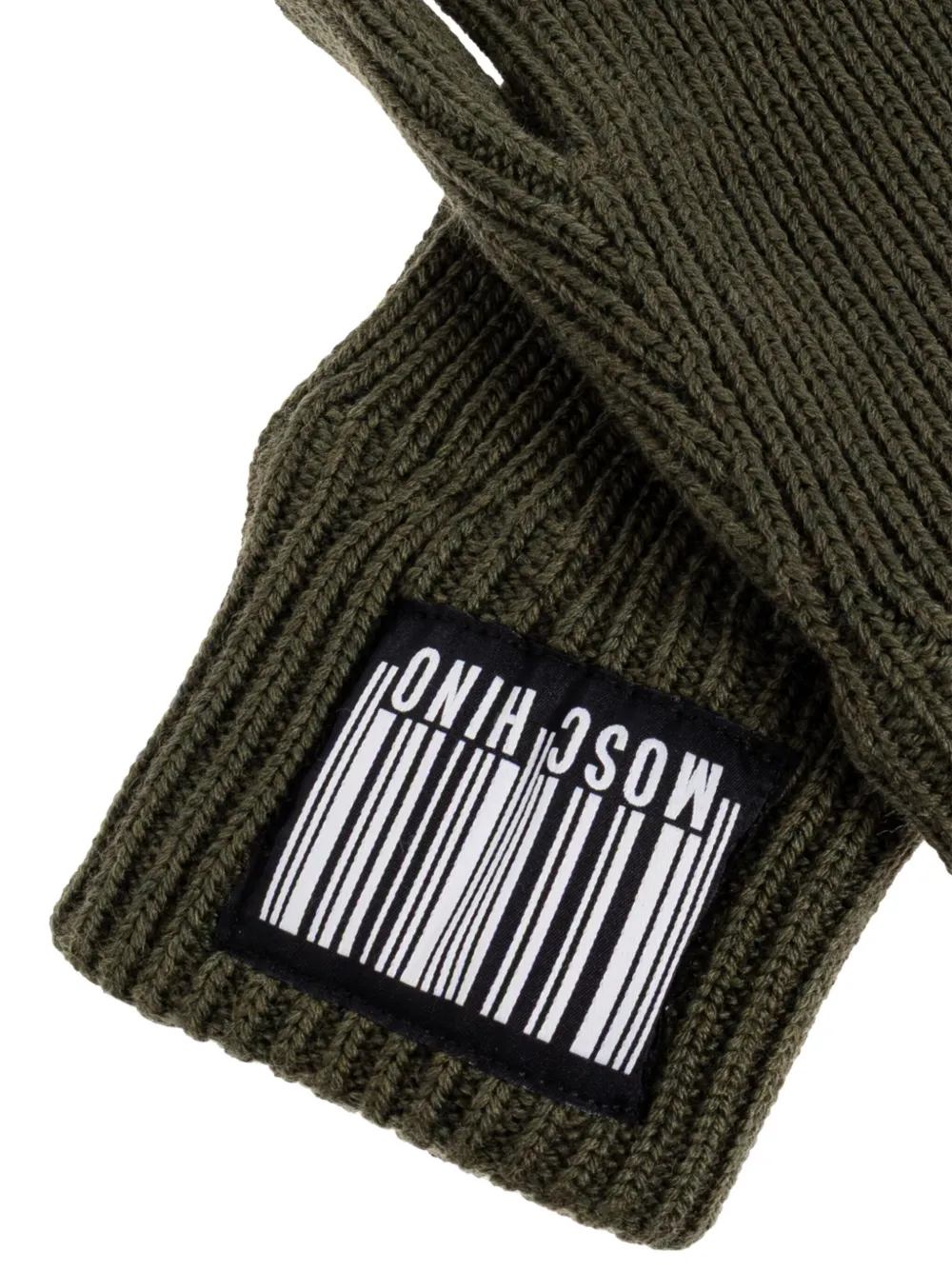 Moschino ribbed logo-patch gloves Groen