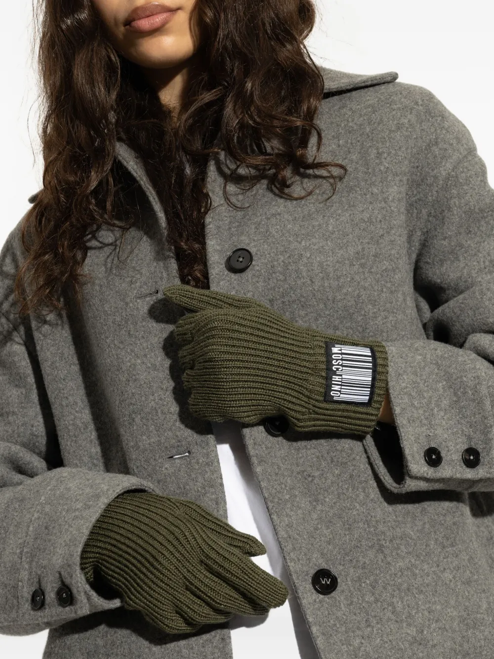 Moschino ribbed logo-patch gloves Groen