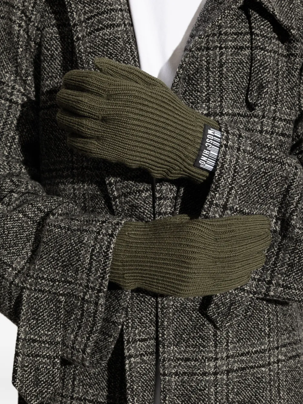 Moschino ribbed logo-patch gloves Groen