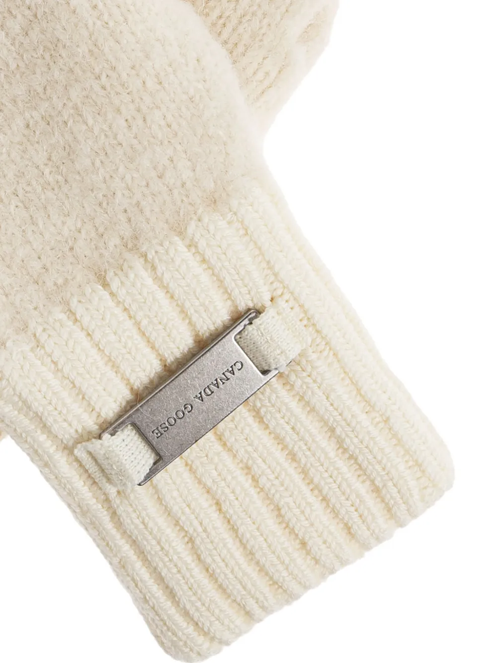 Canada Goose ribbed-cuff logo-plaque mittens Wit