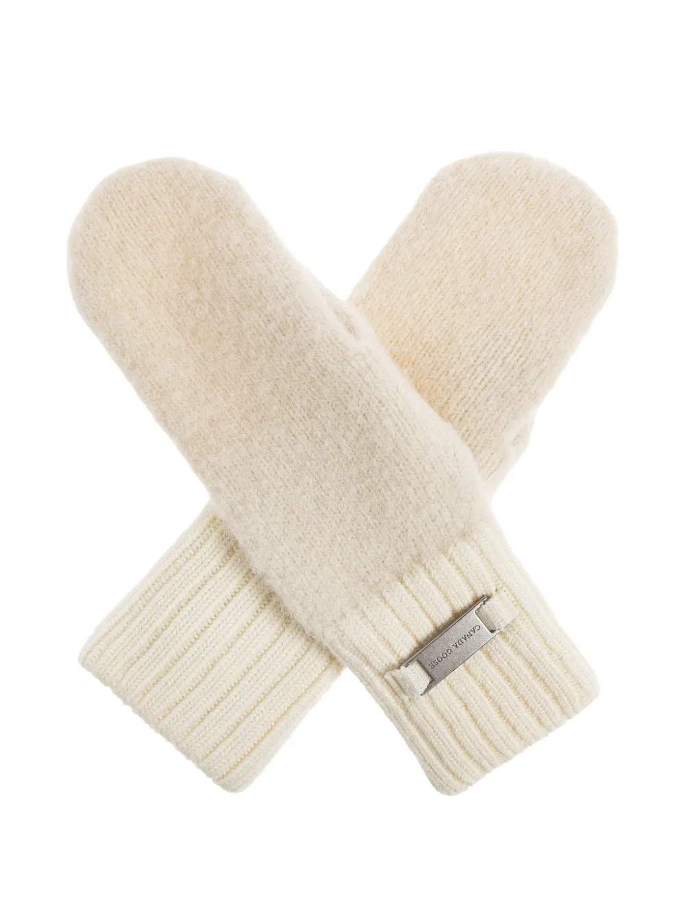 Canada Goose ribbed-cuff logo-plaque mittens Wit