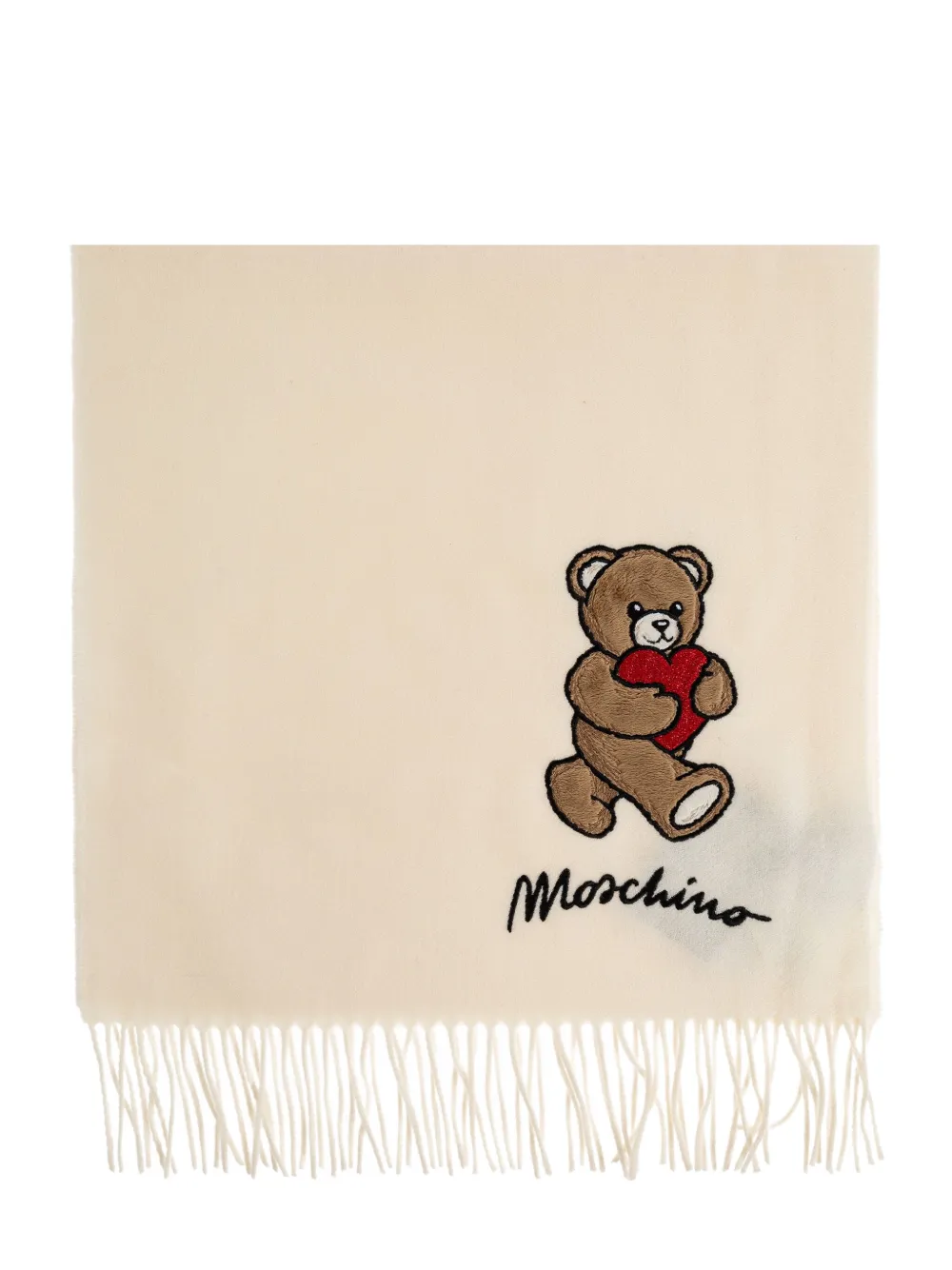 Moschino Teddy-heart embroidered wool scarf - Toni neutri