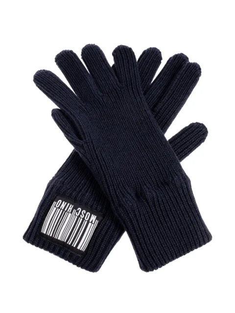 Moschino barcode-appliqué ribbed gloves