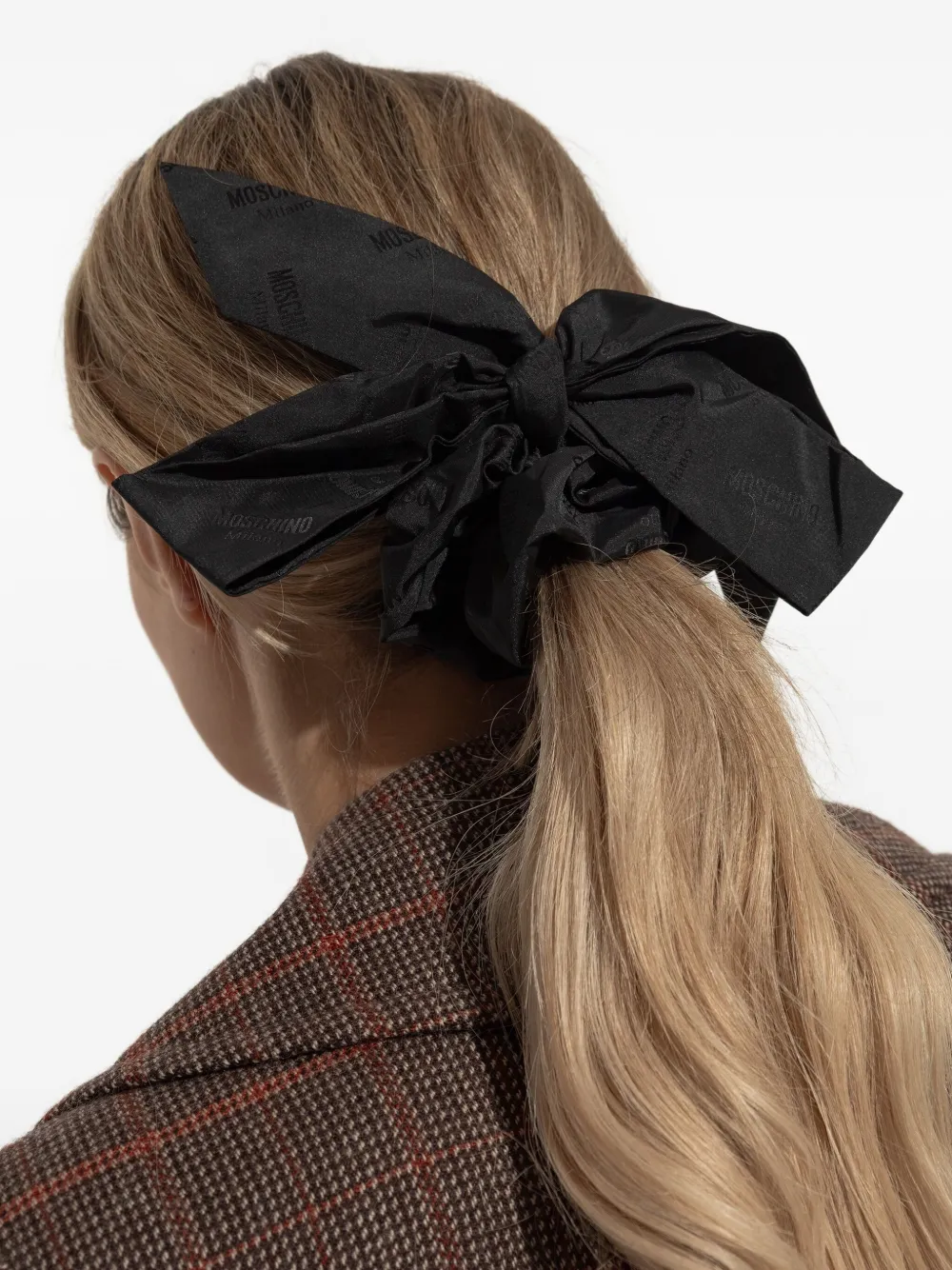 Moschino logo-jacquard bow hair scrunchie Zwart