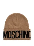 Moschino logo-detail wool beanie - Brown
