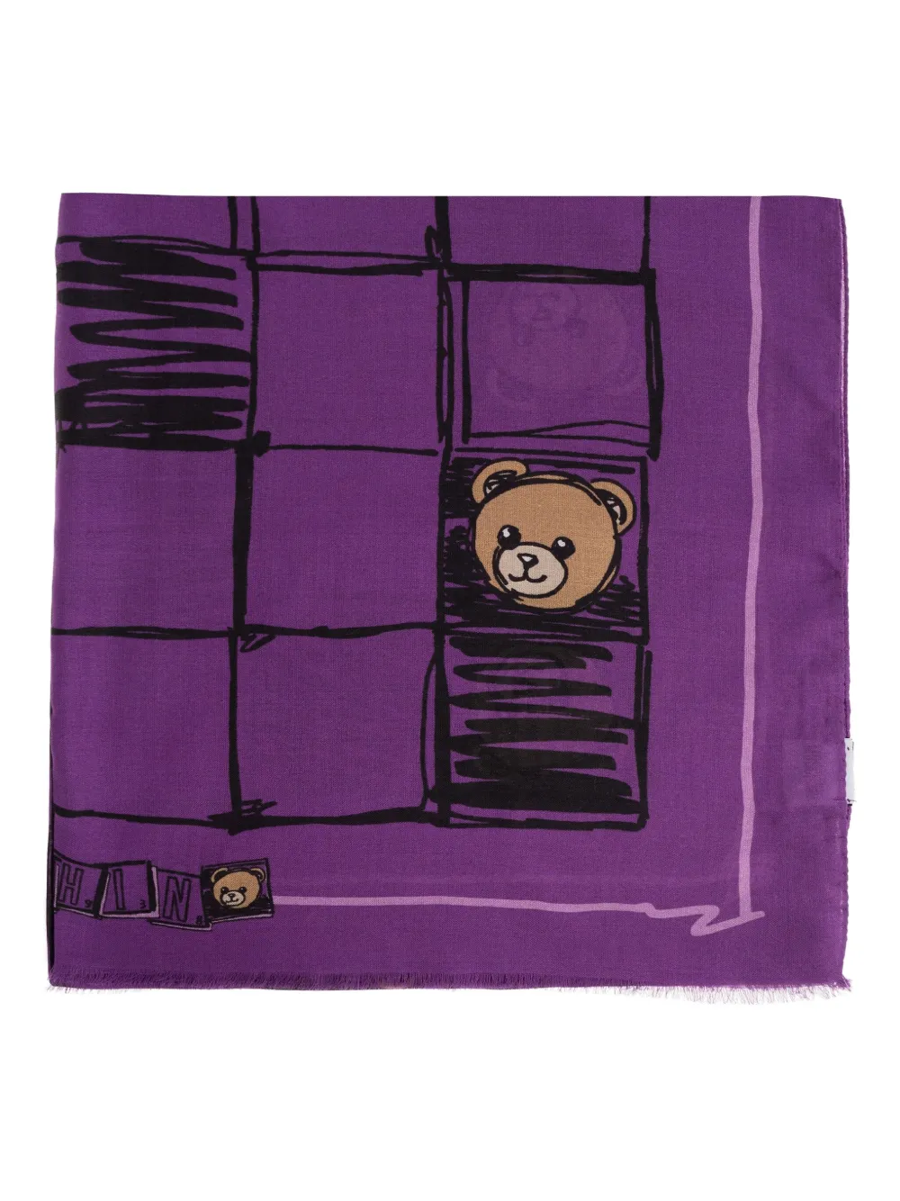 Moschino Teddy-print Scarf In Purple