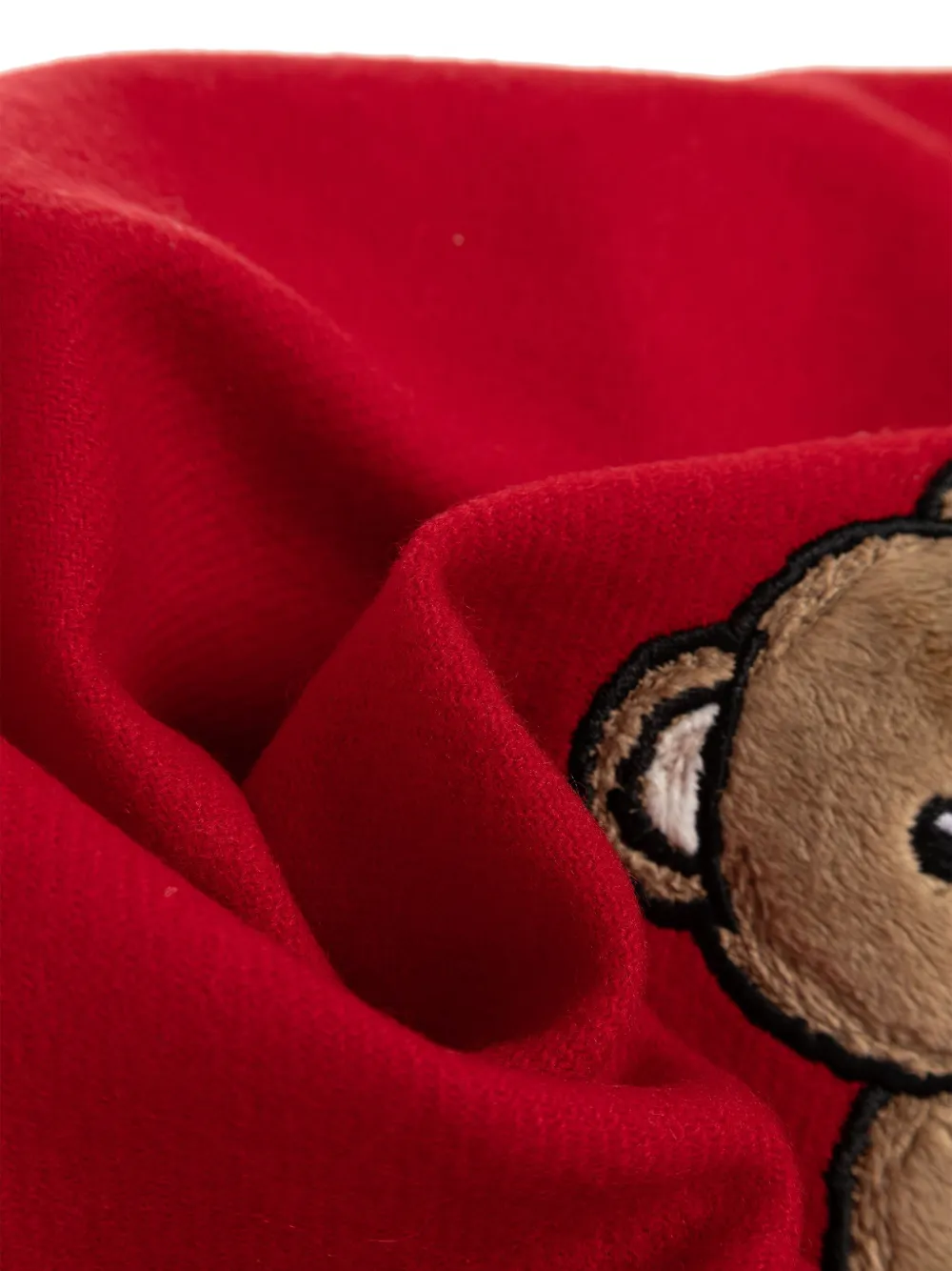 Moschino teddy bear-appliqué wool scarf Rood