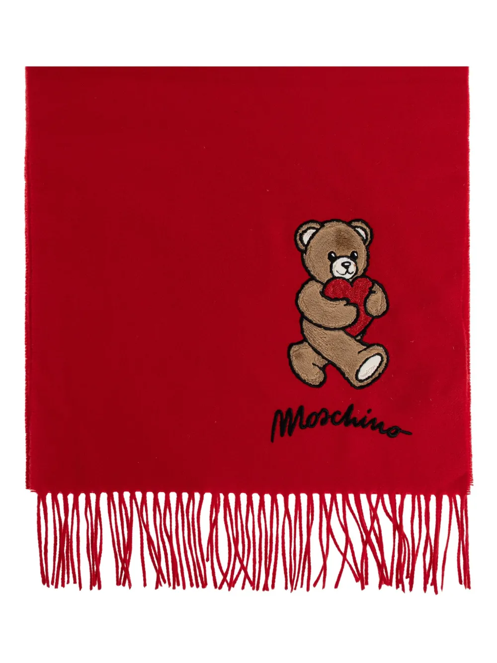 Moschino teddy bear-appliqué wool scarf Rood