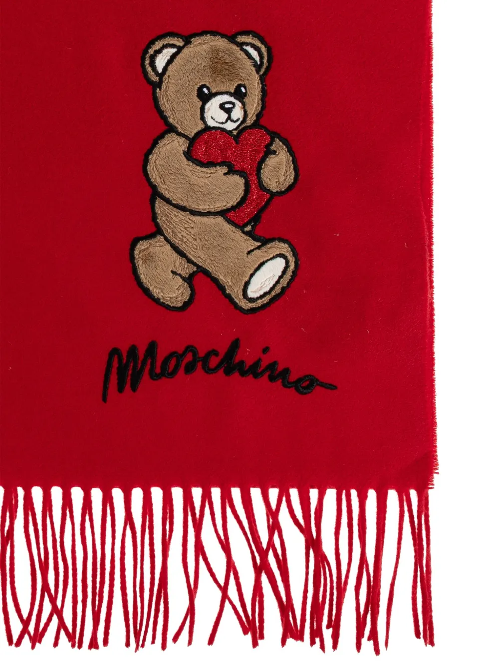 Moschino teddy bear-appliqué wool scarf Rood