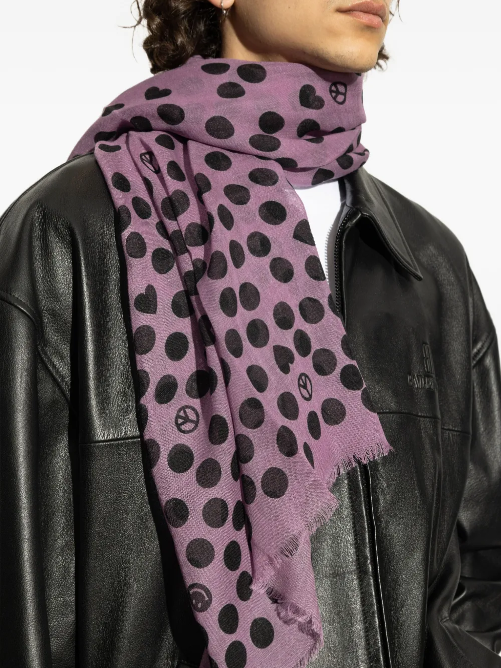 Moschino polka-dot frayed-edge scarf Paars