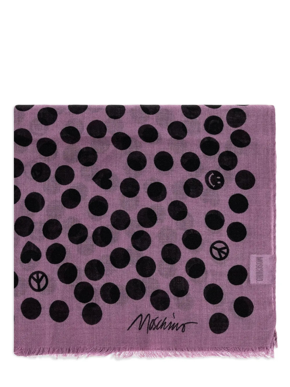 Moschino Sjaal met gerafelde afwerking en stippen Paars