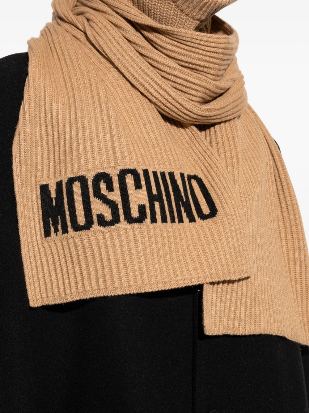 Moschino Geribbelde sjaal met logo Bruin