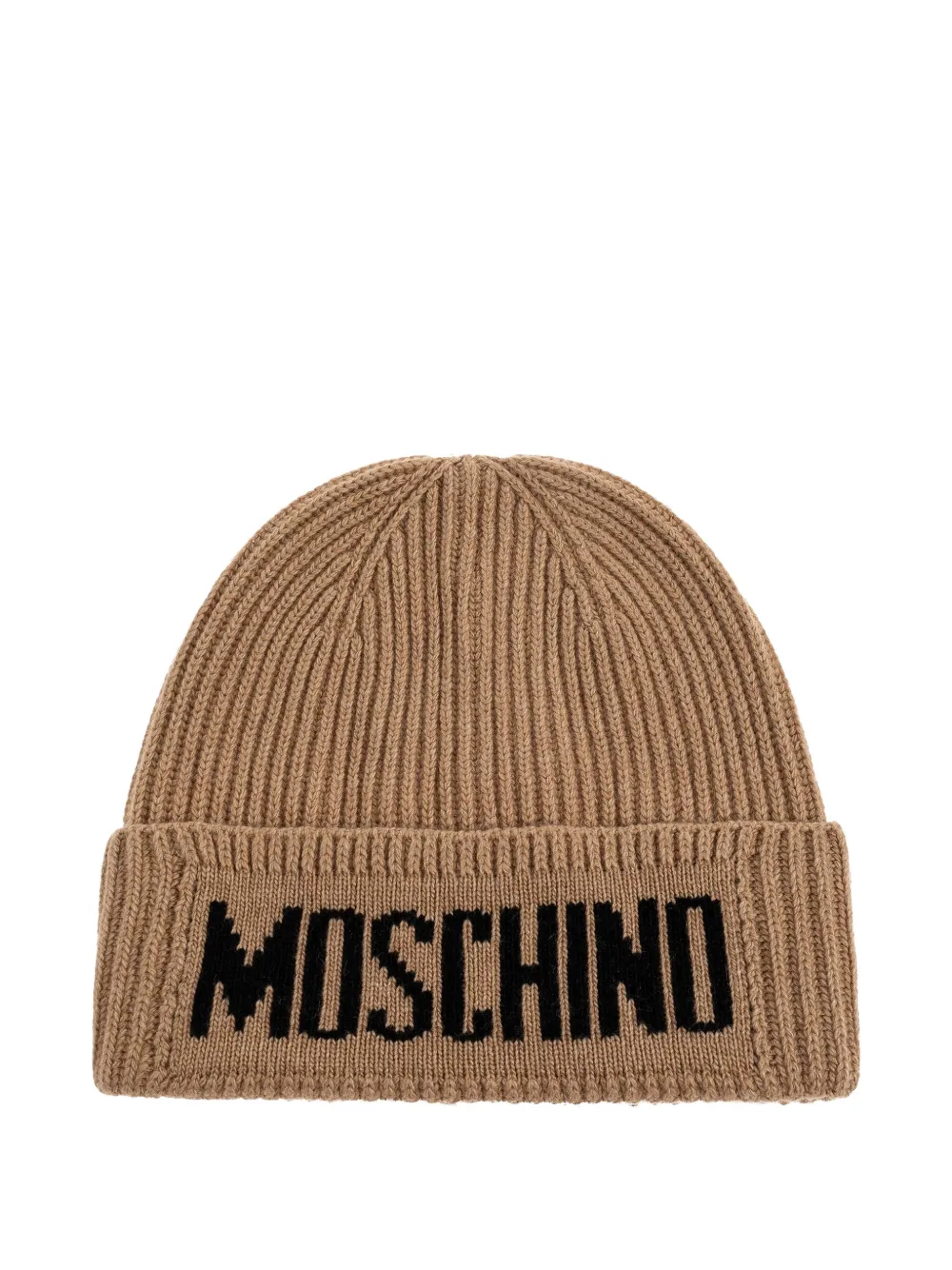 Moschino logo-embroidered ribbed beanie Bruin