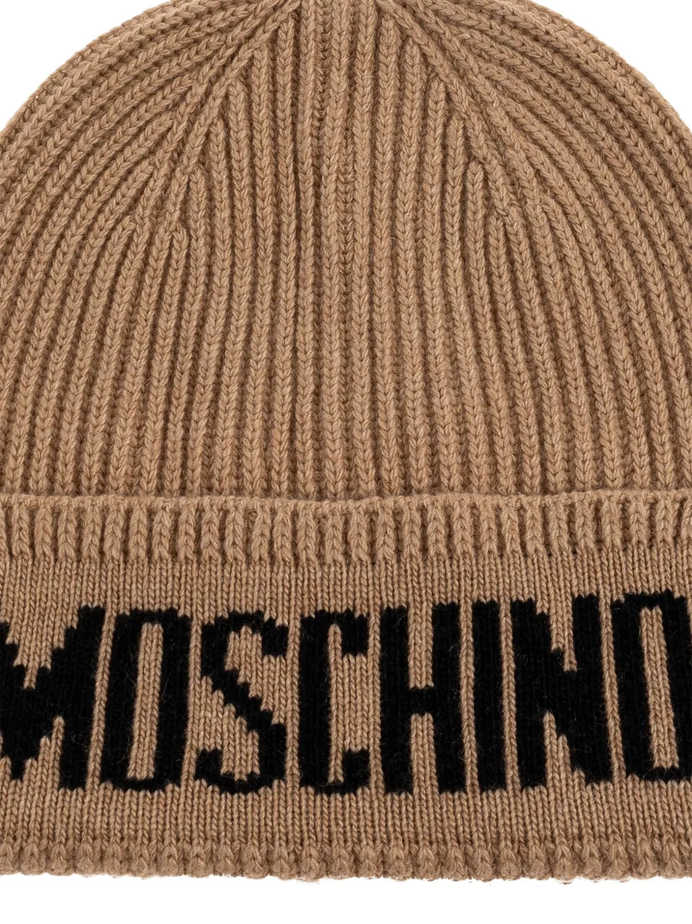 Moschino logo-embroidered ribbed beanie Bruin