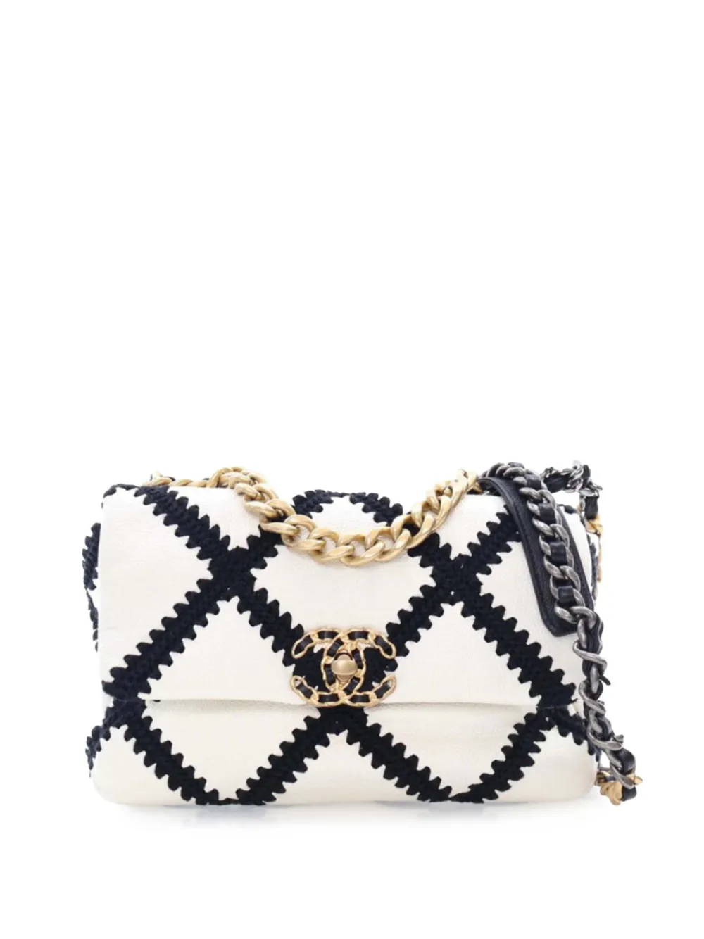 CHANEL Pre-Owned 2020 ミディアム クロシェ カーフスキン 19 フラップ サッチェルバッグ - ブラック CHANEL Pre-Owned 2020 ミディアム クロシェ カーフスキン 19 フラップ サッチェルバッグ - ブラック