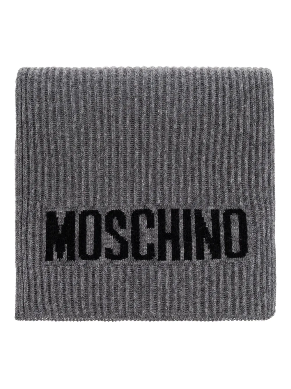 Moschino intarsia knit logo ribbed scarf Grijs