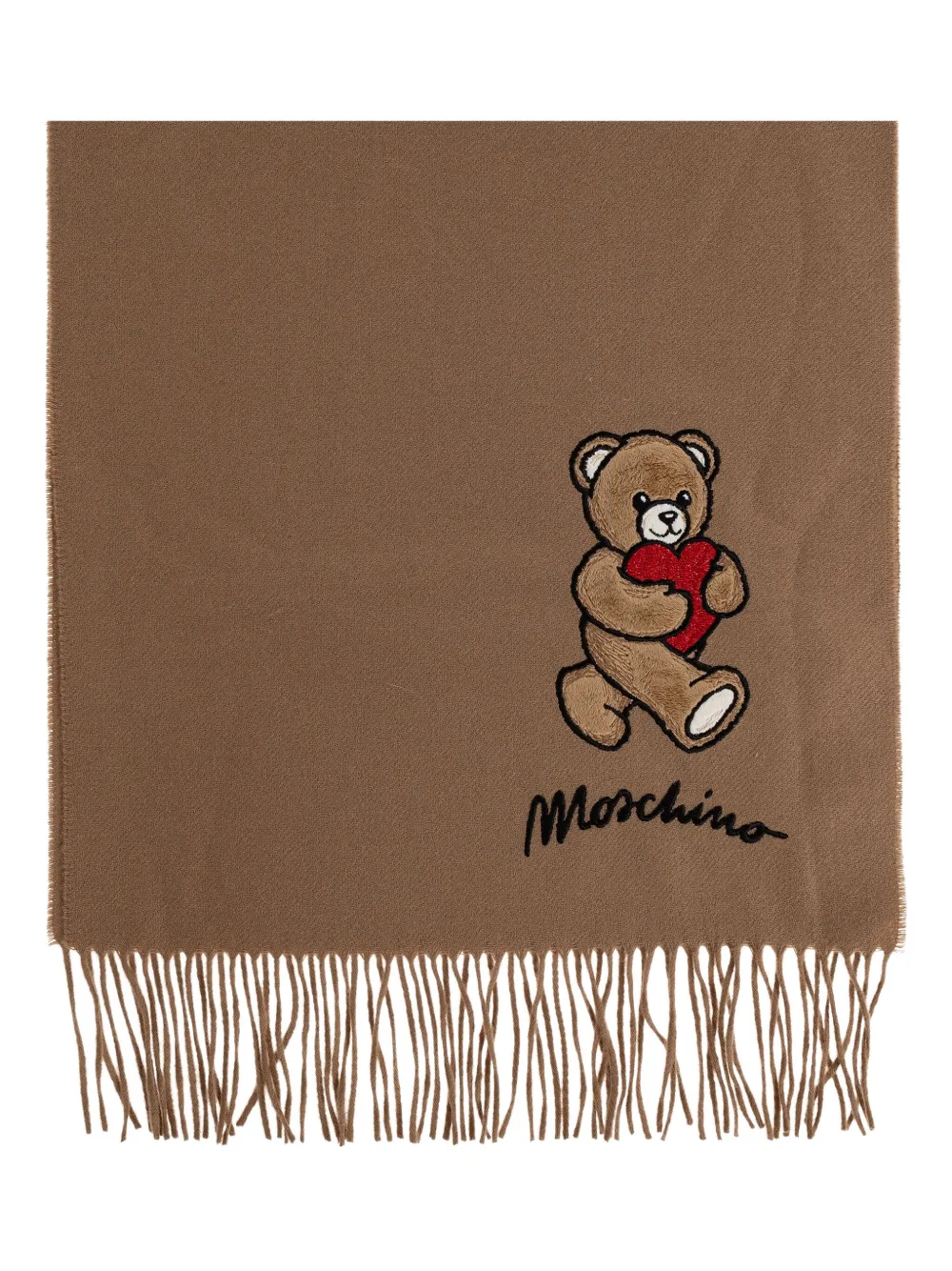 Moschino teddy heart-embroidered scarf Beige