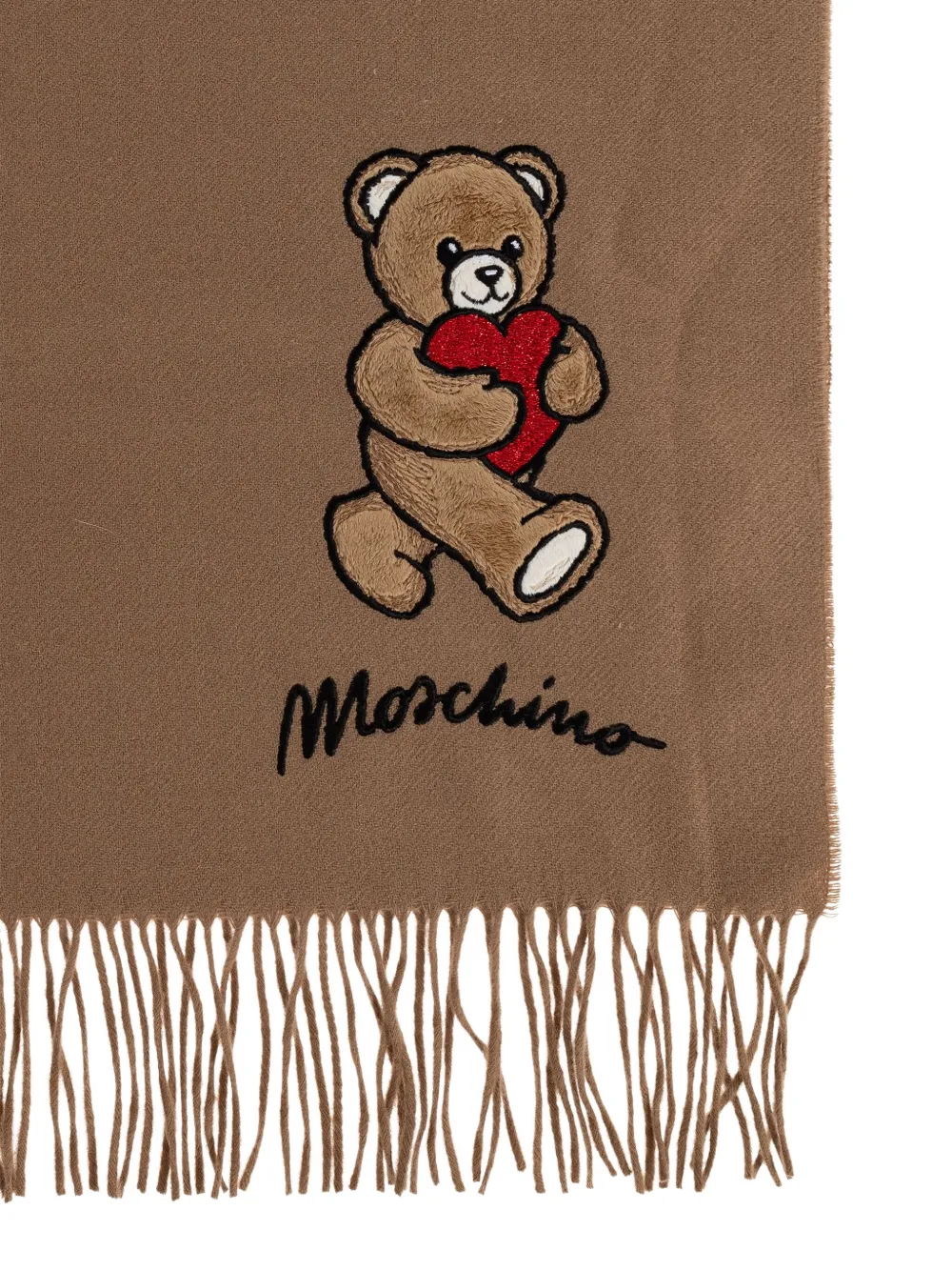Moschino teddy heart-embroidered scarf Beige