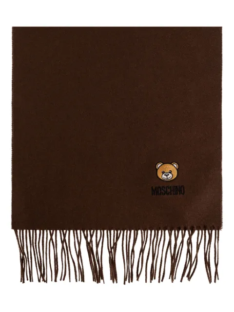 Moschino teddy-embroidered fringed scarf